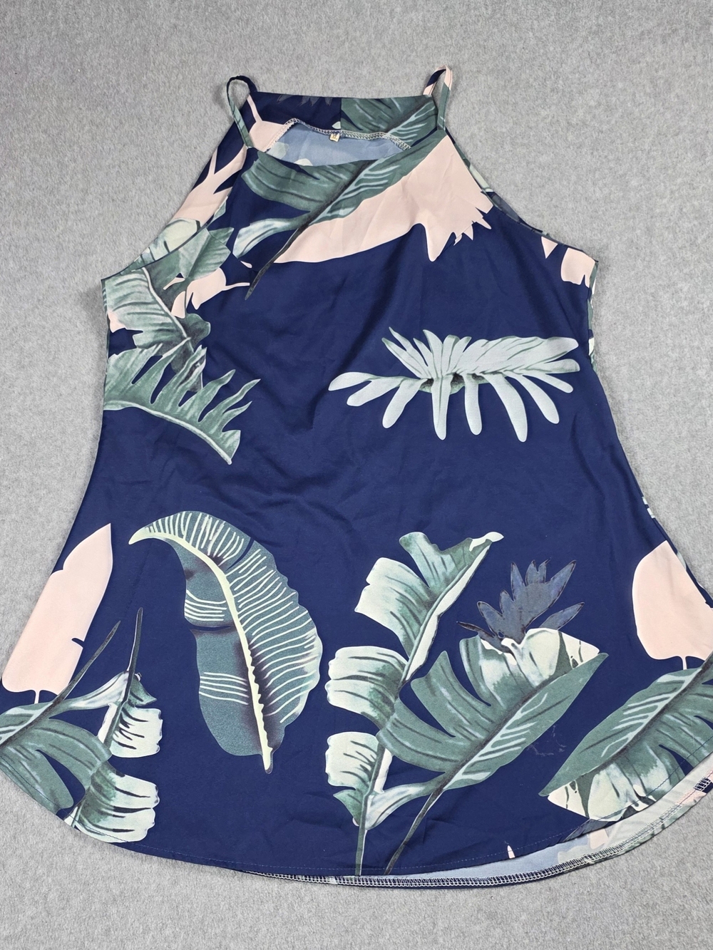 Navy Tropical Halter Camisole with Blush Accents
